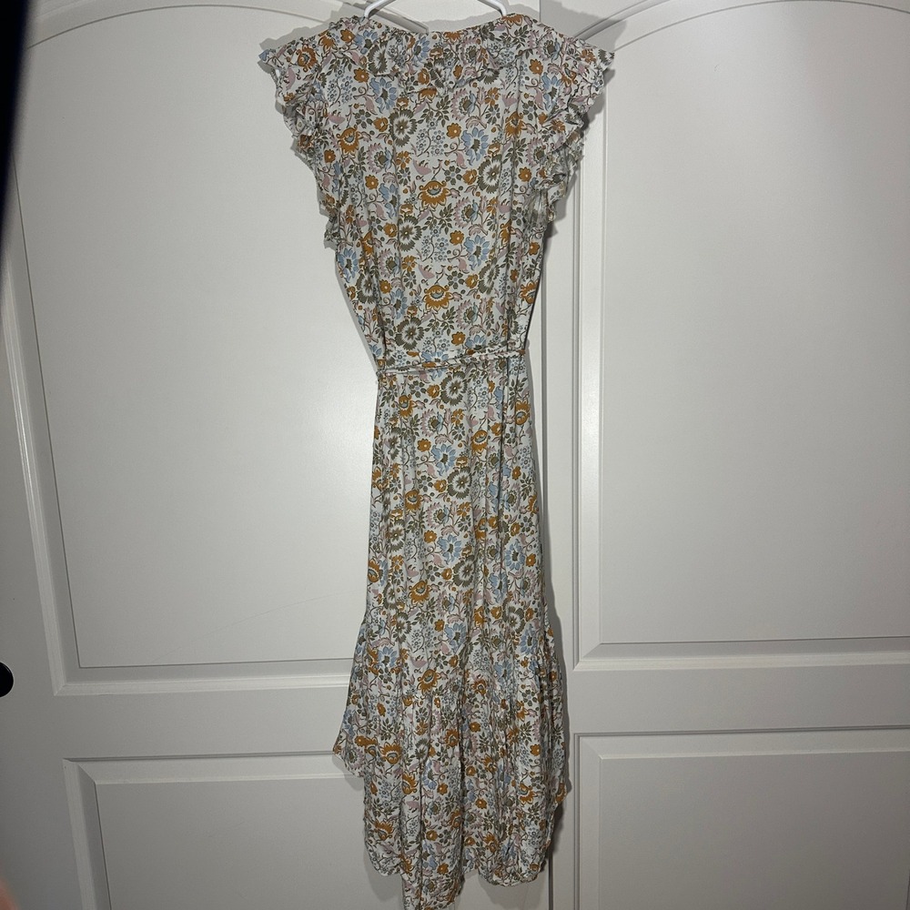 Faherty Carmen Floral Print Wrap Midi Dress Ruffle Short Sleeve Hi Low Small - Picture 7 of 7